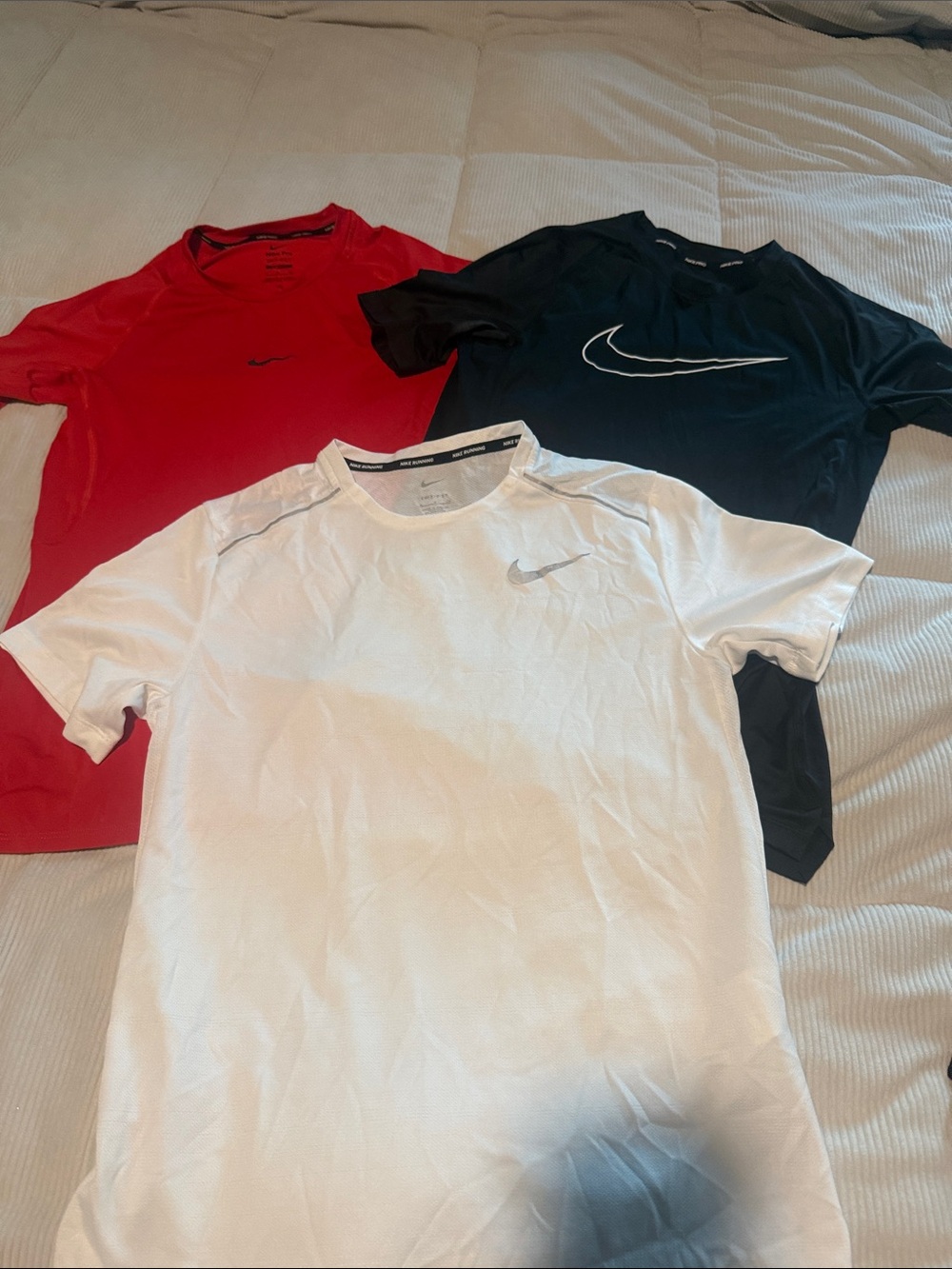 Nike Short-Sleeve Athletic Tees in White, Black & Red-Bundle!
